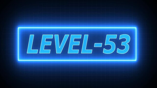 level 53 neon bright text font colorful 4k video animation. Neon level up sign and upper Level . next Level text animation. next level neon title Laser vintage effect Infinite loop able.