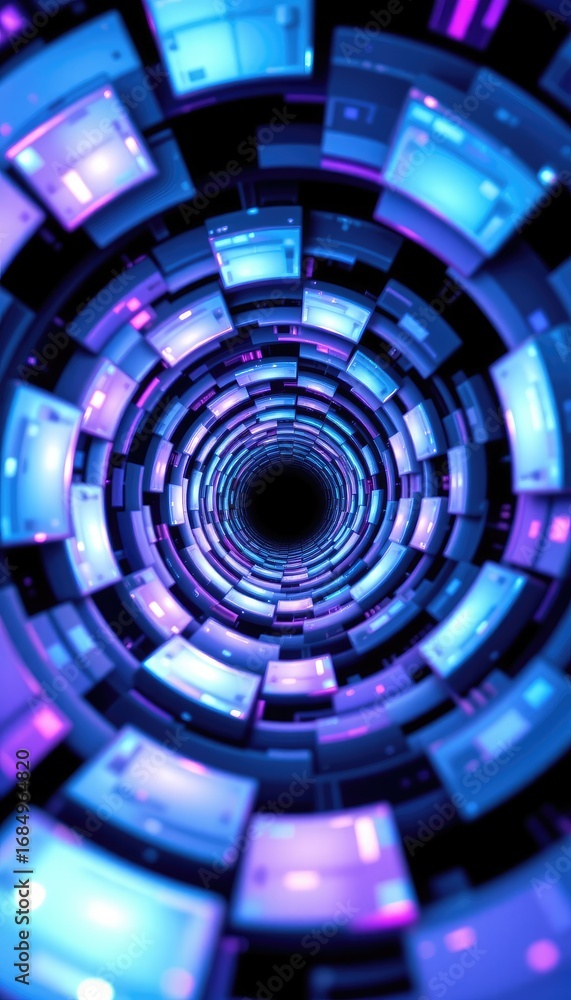 Aufkleber abstract tunnel of illuminated squares in vibrant colors and layers, creating a mesmerizing digital 