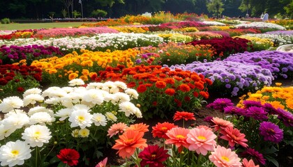 A vibrant flower garden with many colors