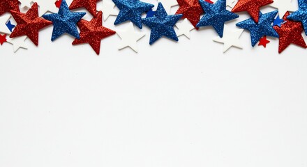 Red blue white glitter stars festive background