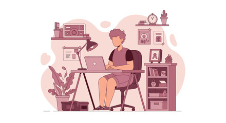 Person working on a laptop at a personal home office desk. Ideal for remote work, online education, freelance, or a modern productive lifestyle.