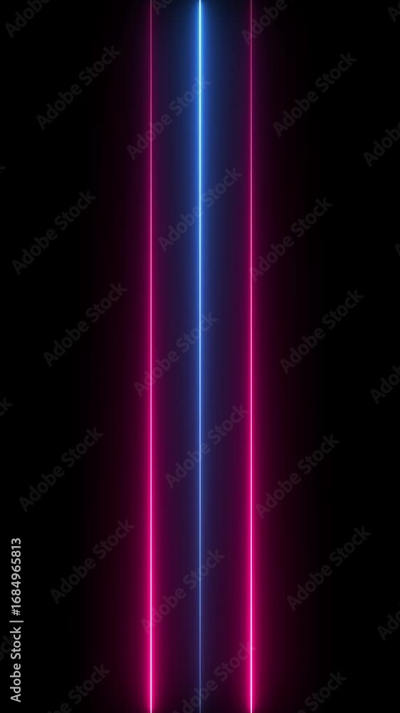 Poster abstract neon blue and pink lights animation on dark background, seamless loop with blinking lines a