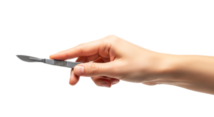 precision and control a hand confidently holds a scalpel, symbolizing surgical expertise, isolated on transparent background