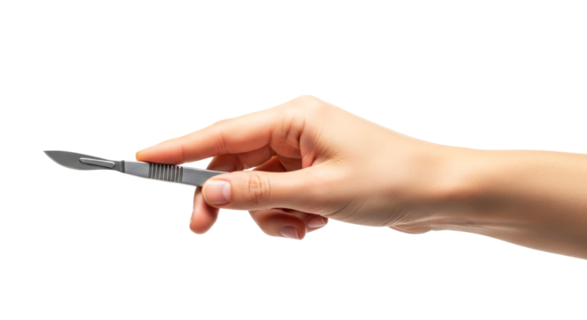 precision and control a hand confidently holds a scalpel, symbolizing surgical expertise, isolated on transparent background