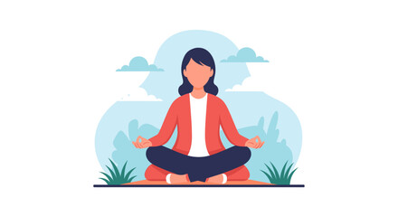 Woman meditating outdoors in a peaceful setting, representing mindfulness, relaxation, and mental wellness. Ideal for health, lifestyle, or spiritual content.