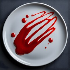 Crimson Swirls: A minimalist dessert presentation with vibrant r