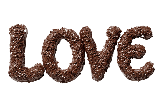 LOVE word sign, Made of chocolate, Valentine's Day on white background