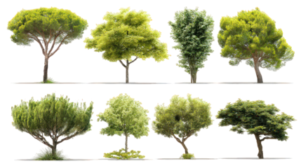 Collection of Lush Green Trees on Transparent Background