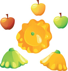 vector illustration autumn, vegetables, food, sticker, print, zucchini, squash