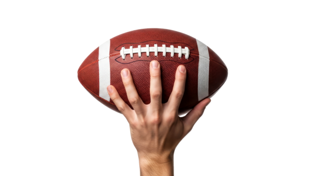 ready for the throw a hand holding an american football, game day excitement, isolated on transparent background