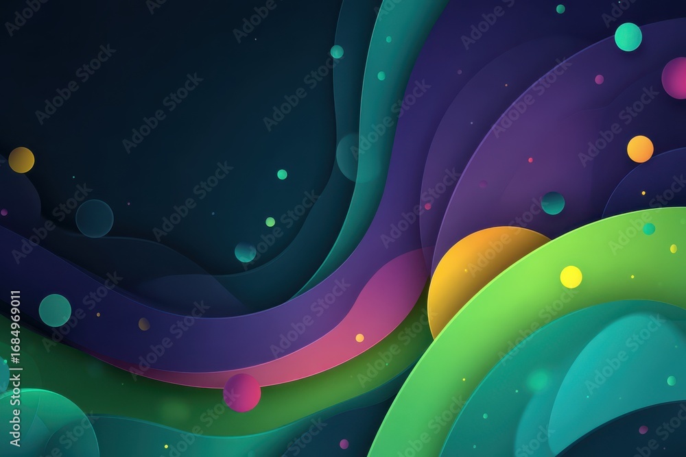 Aufkleber abstract colorful background with flowing curves and glowing circular shapes