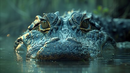 Fototapeta premium Majestic Crocodile Emerging from Calm Waters with Intimidating Gaze