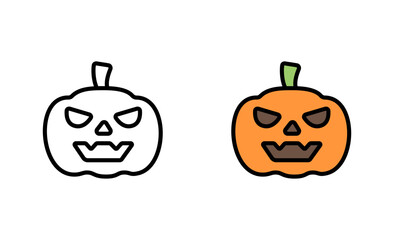 jack o lantern halloween vector illustration in outlined and colored outline style. Halloween icon isolated on white background.
