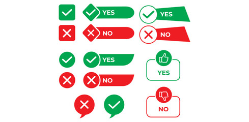 Set of check mark and cross mark icons in circle and square, Set of yes & no mark with vector illustration