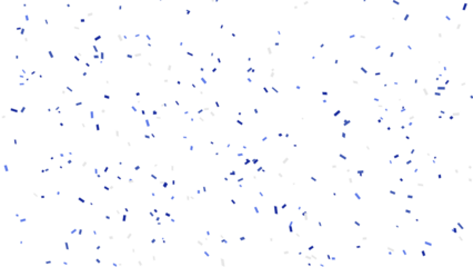 Small blue confetti scattered across a clean white background, creating a festive and celebratory feel.