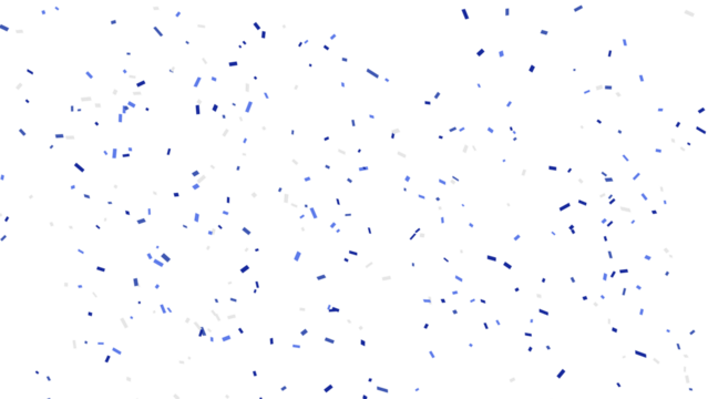 Light blue confetti scattered on a white background, creating a festive and celebratory feel.