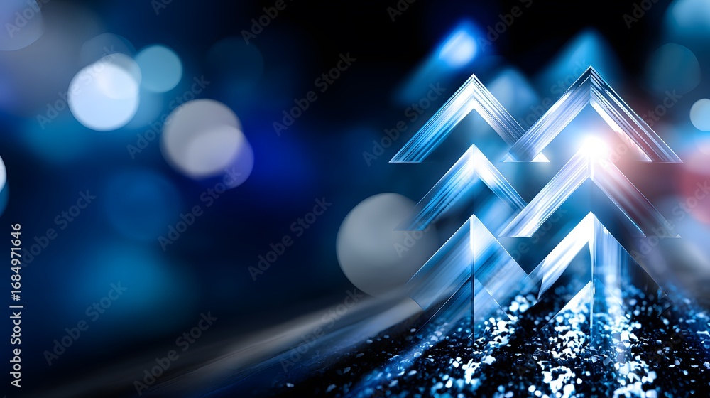 Aufkleber abstract glowing arrows on reflective surface with bokeh background