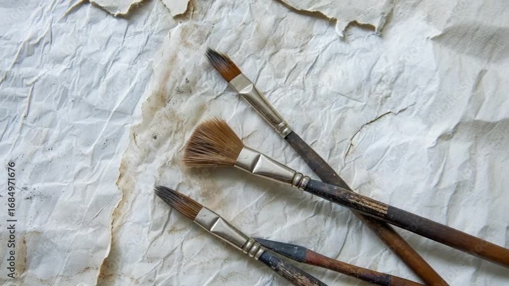 Poster a collection of paintbrushes arranged on a sheet of paper, ready for use in an art project