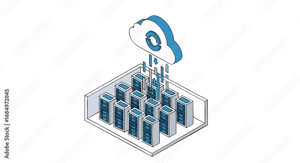 Aufkleber isometric cloud computing data servers network concept illustration cloud data center storage hostin