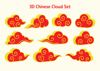3D chinese cloud china asian traditional illustrations set decorations element vector design