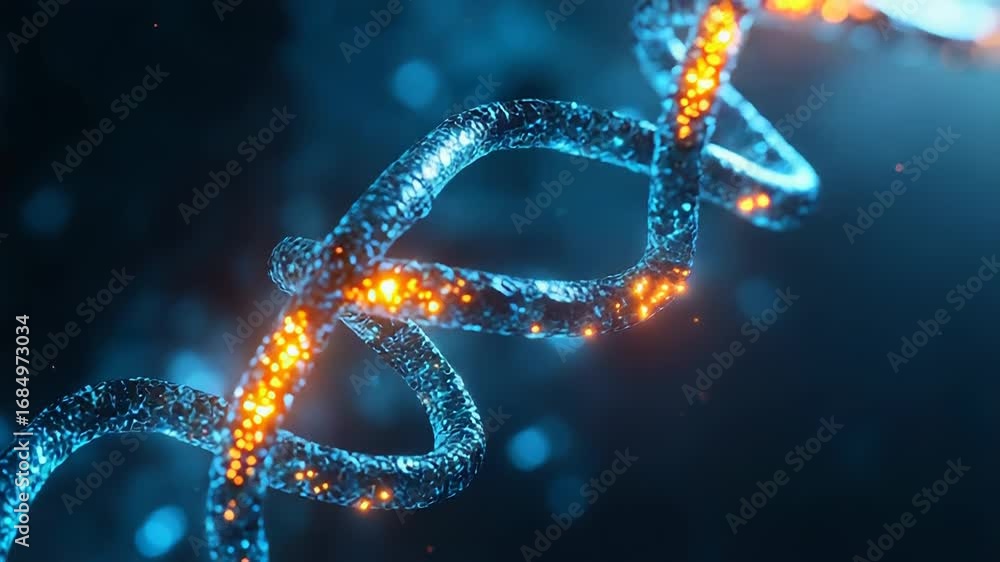 Aufkleber dna double helix rotating and glowing in a microscopic view