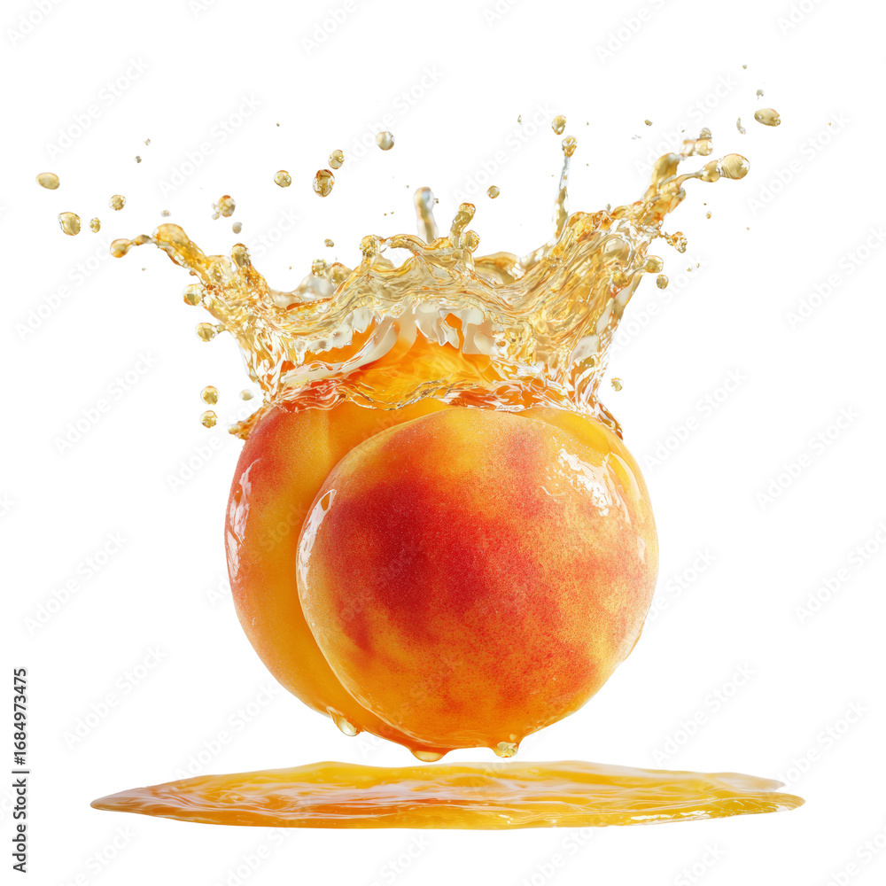 Aufkleber peach orchard essence captured dynamically with vibrant splash on isolated canvas of transparency