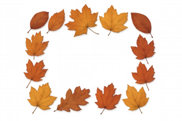 Autumn leaves forming rectangular border, showcasing warm seasonal palette against transparent backdrop with ample negative space