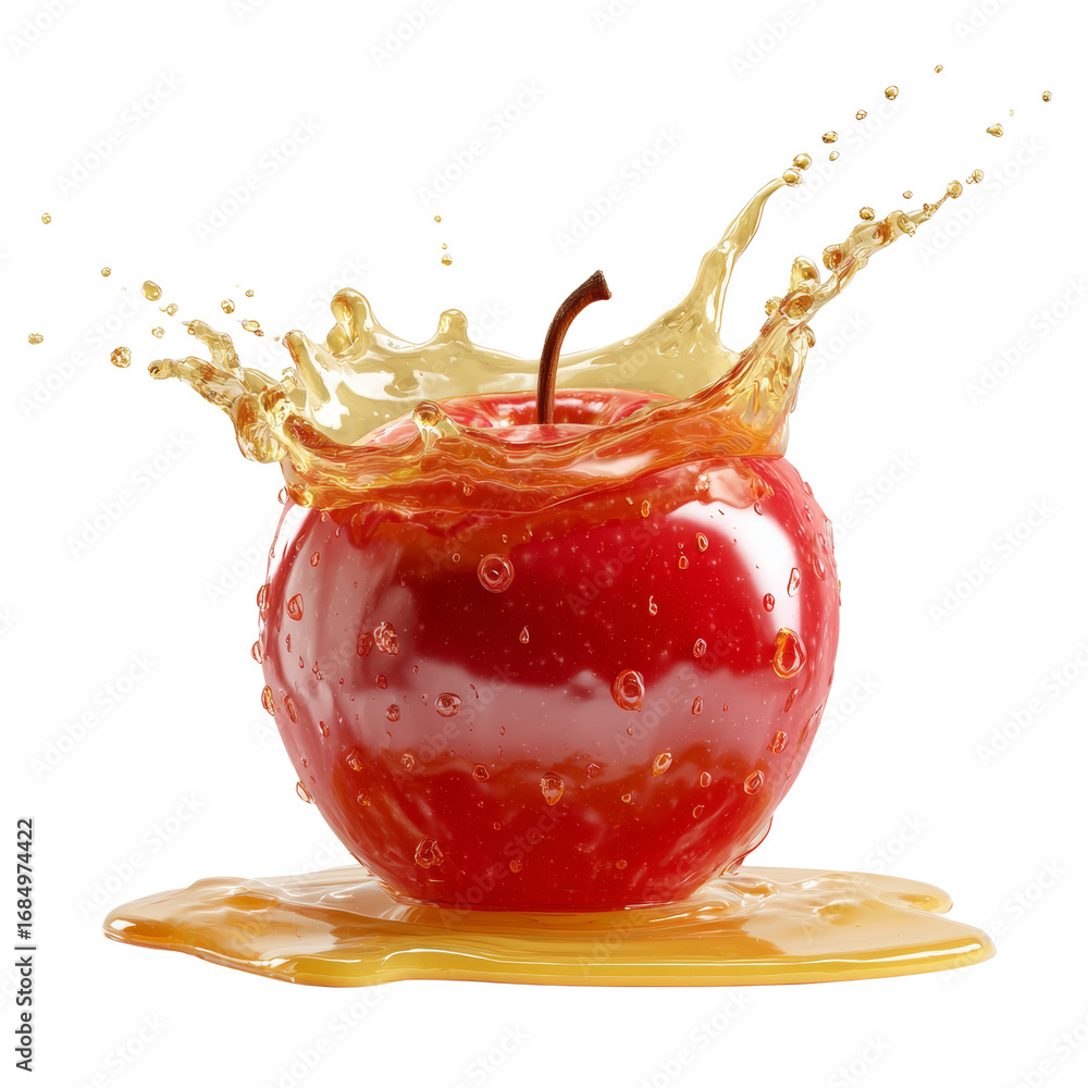 Aufkleber enticing ruby apple cascading with flavorful liquid delight on transparent atmosphere