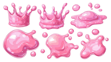 Cartoonish pink slime elements, including liquid drops and crowns, for playful designs on