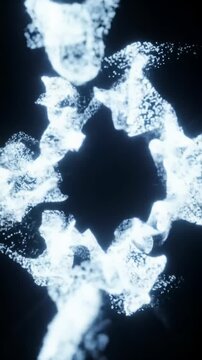 Luminous abstract data particles coalesce and expand with intricate patterns in a vast digital void. ECU to dolly out to orbital crane video. Concept of future technology and intelligence