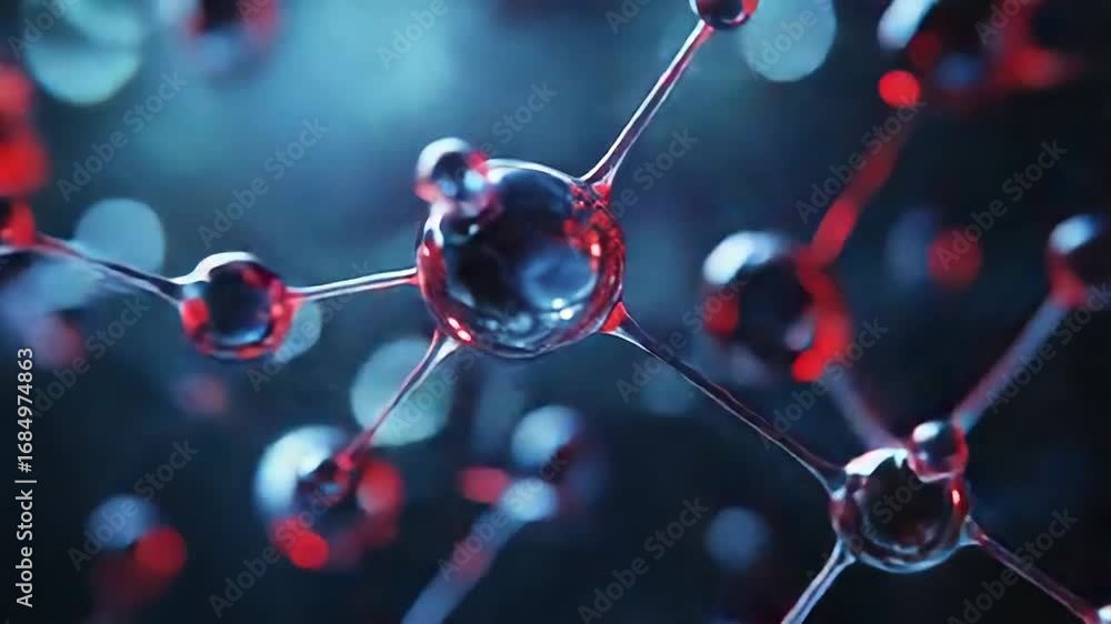 Poster abstract molecule structure glowing in a microscopic world