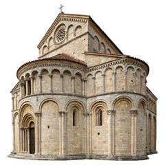 Fototapeta premium Romanesque church with round arches isolated on transparent background 