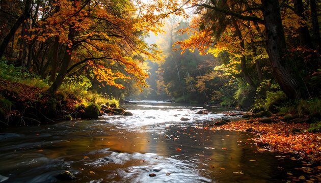Autumnal forest river scene