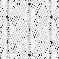 Black and white lines seamless pattern with stars vector print