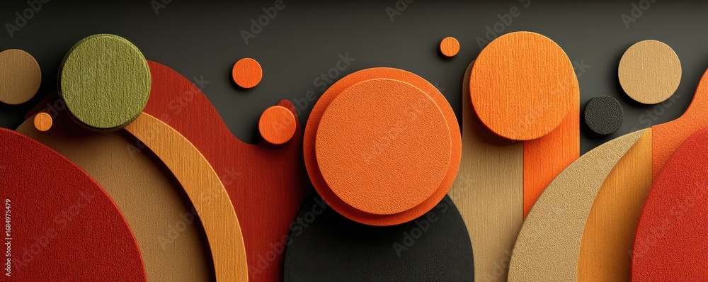Poster abstract composition with vibrant circular shapes on a textured gradient background