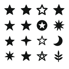 Star icons set, collection and group. Five pointed star symbol, astronomy space sign, shining sky illustration for night, galaxy, cosmos, decoration and environment design vector