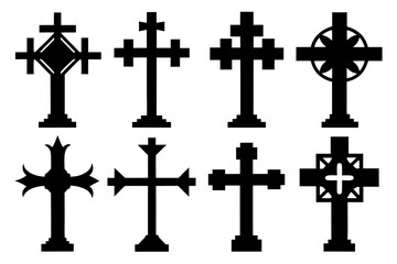 set of Christian cross black silhouette  vector,cross icon set