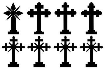 set of Christian cross black silhouette  vector,cross icon set