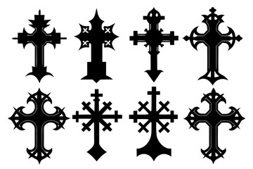 set of Christian cross black silhouette  vector,cross icon set