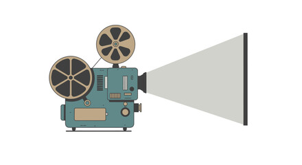 Naklejka premium Vintage film projector casting light onto a blank screen.