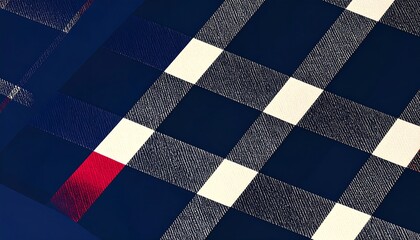 Close-up of navy, white, and red plaid fabric