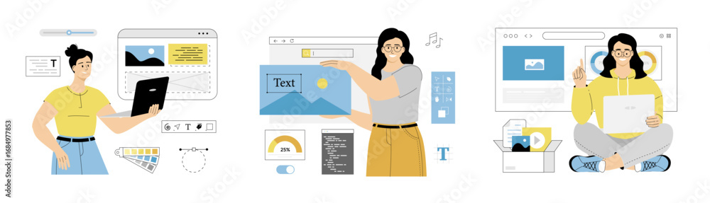 Aufkleber web designer. interface and content presentation design and development. website layout, composition