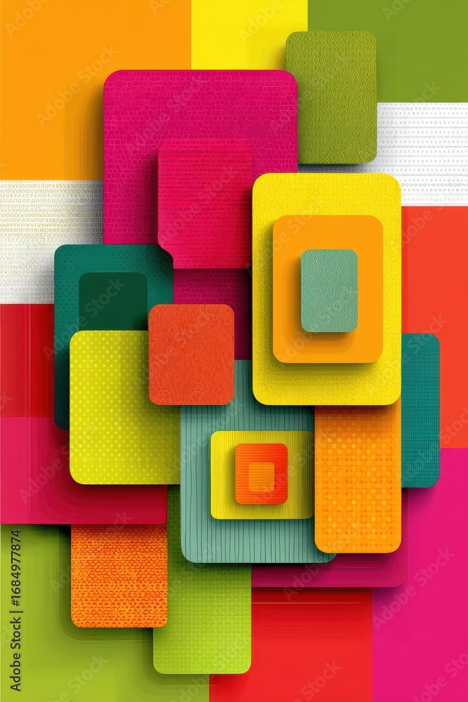 Poster abstract colorful geometric design with layered squares and textures
