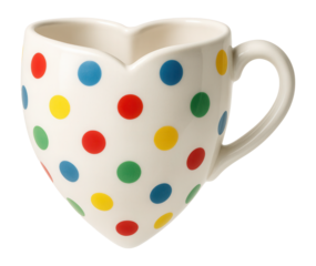 Heart-shaped ceramic mug with polka dots
