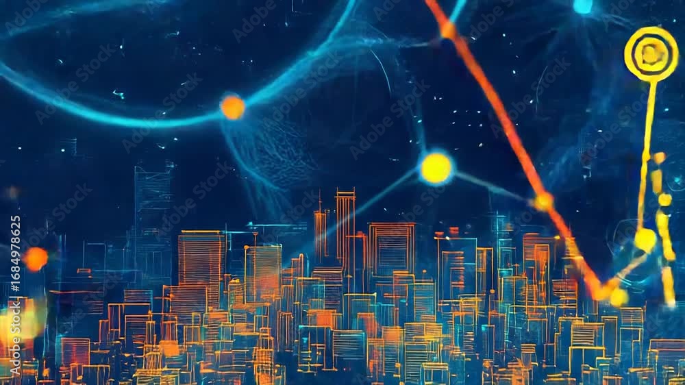 Poster futuristic smart city connecting with digital network and data analysis