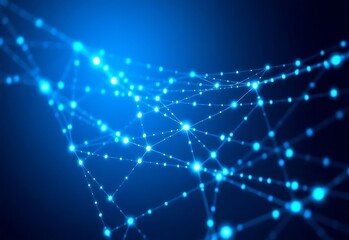 Fototapeta premium Abstract visualization of a futuristic digital network with glowing blue nodes and connecting lines, representing global data communication and technology