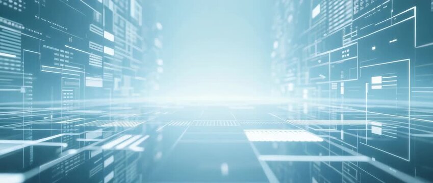 An abstract digital technology background with futuristic lines and a binary code pattern