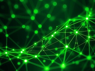 Futuristic green plexus structure illustrating the concept of data connection and network technology on a dark background