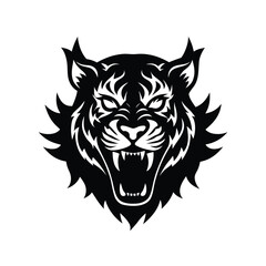 Aggressive Black and White Tiger Head Vector Illustration Roaring Predator Mascot Design Graphic