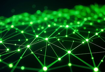 Conceptual visualization of a futuristic digital communication network with glowing green interconnected nodes on a dark background